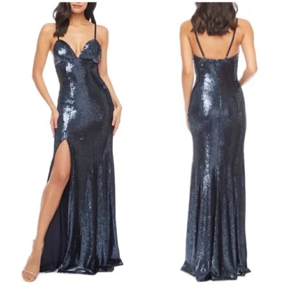 DRESS THE POPULATION Alejandra Sequin Mermaid Gown in Night Sky Size X-Large